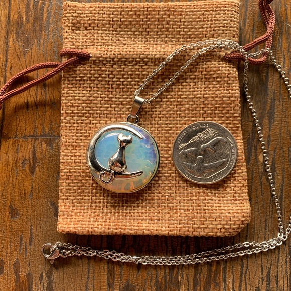 Opalite Cat Necklace | Kitty Cat Jewelry | Crystal Cat Pendant | Teen Girl Gift - Picture 2 of 3